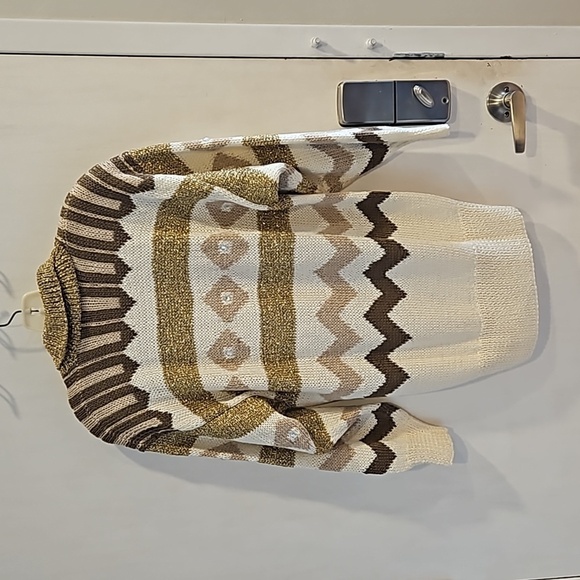 Nannell Vintage Glitz and Glam Gold Cream Chevron Sweater M - Picture 3 of 8